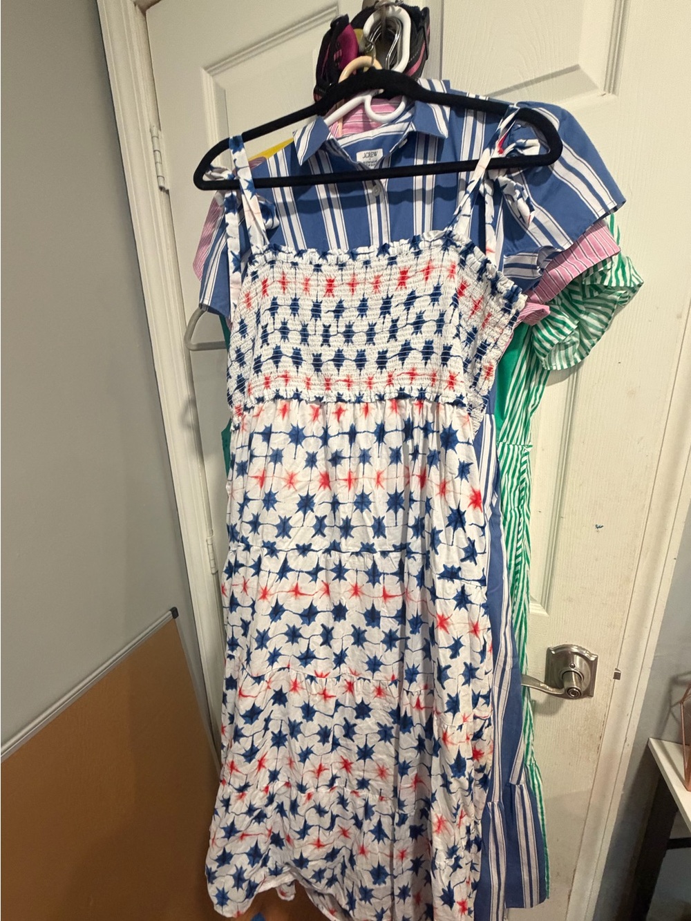 J. crew factory Smocked Star-Print 🌟 Summer Dress - White/Blue/Red